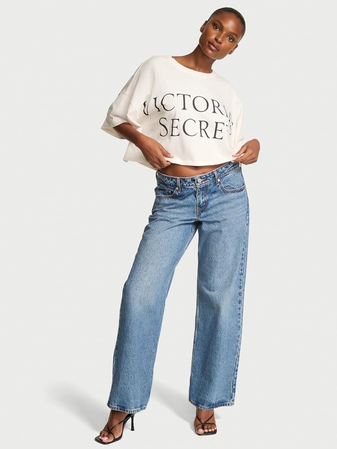 image:imageVictorias Secret Angel Essentials Logo Cotton Oversized Crop Tee XSXLCoconut White