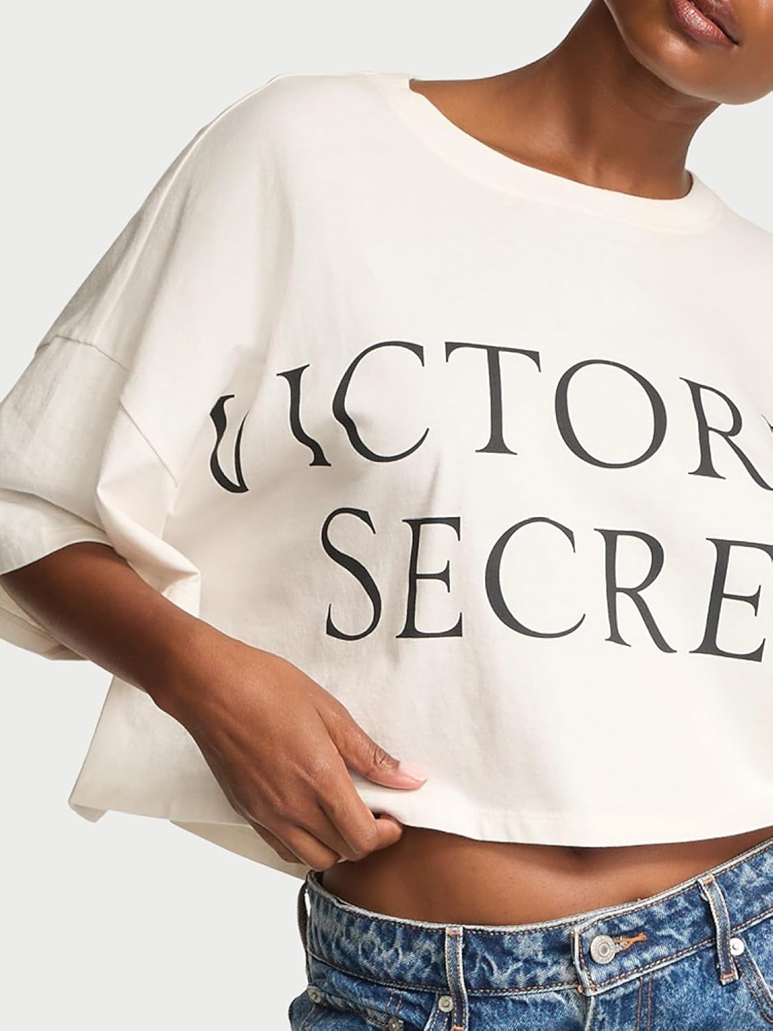 image:imageVictorias Secret Angel Essentials Logo Cotton Oversized Crop Tee XSXLCoconut White
