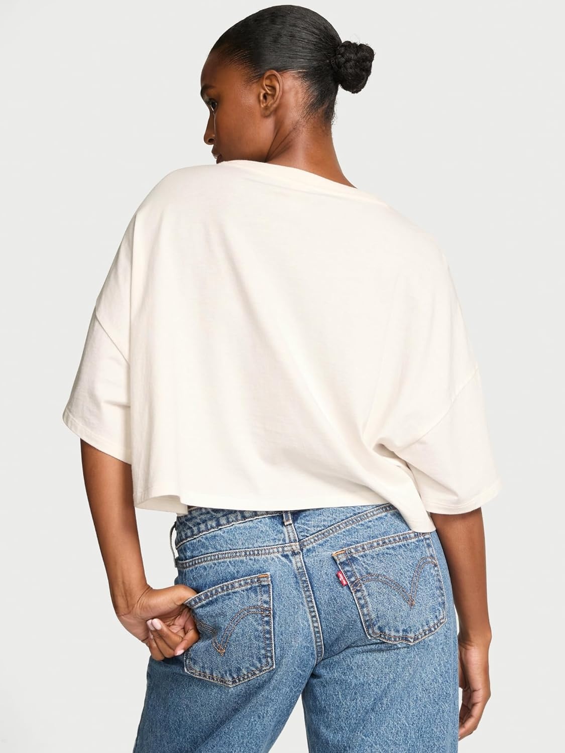 image:imageVictorias Secret Angel Essentials Logo Cotton Oversized Crop Tee XSXLCoconut White