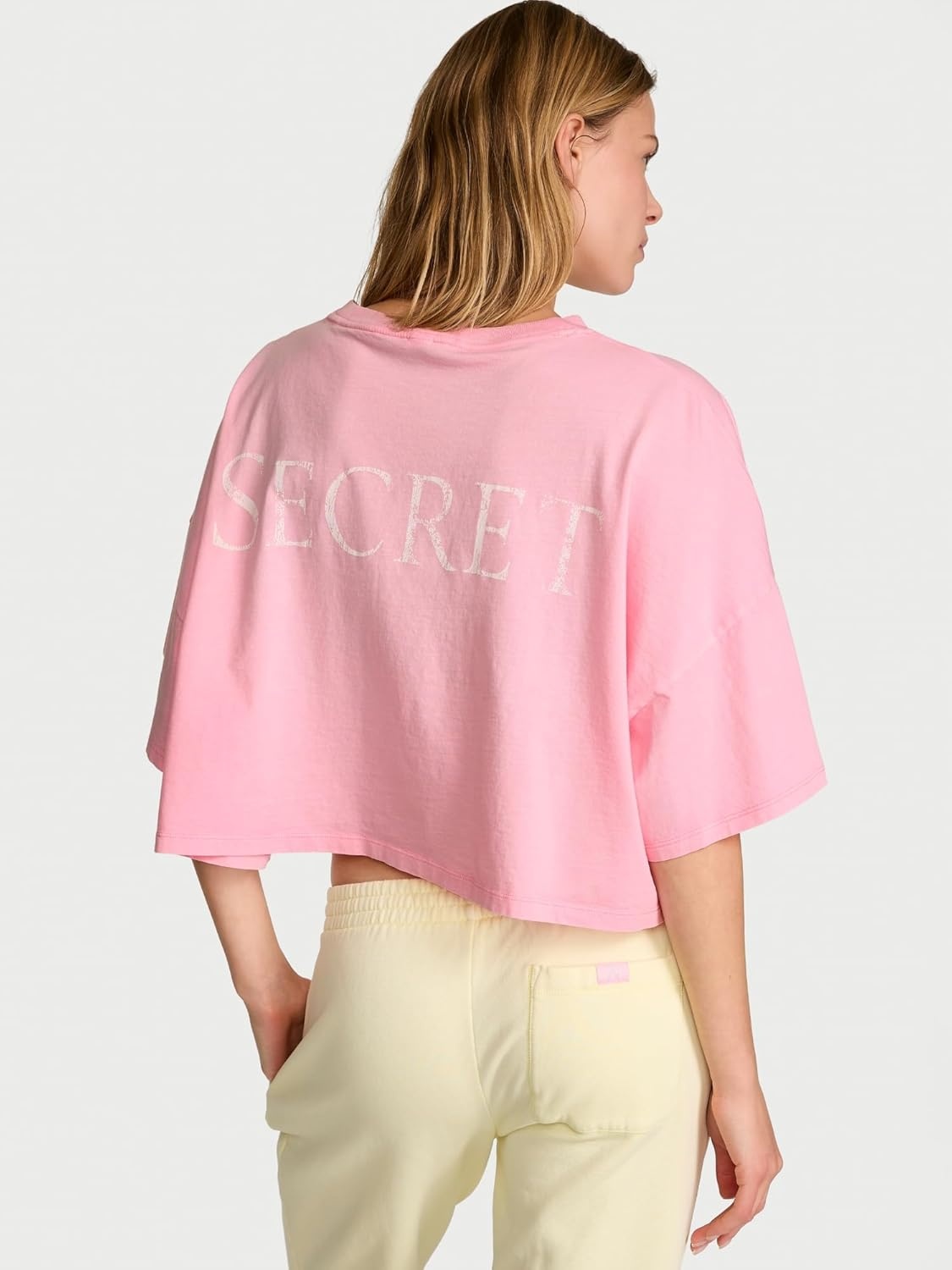 image:imageVictorias Secret Angel Essentials Logo Cotton Oversized Crop Tee XSXLVictoria Pink