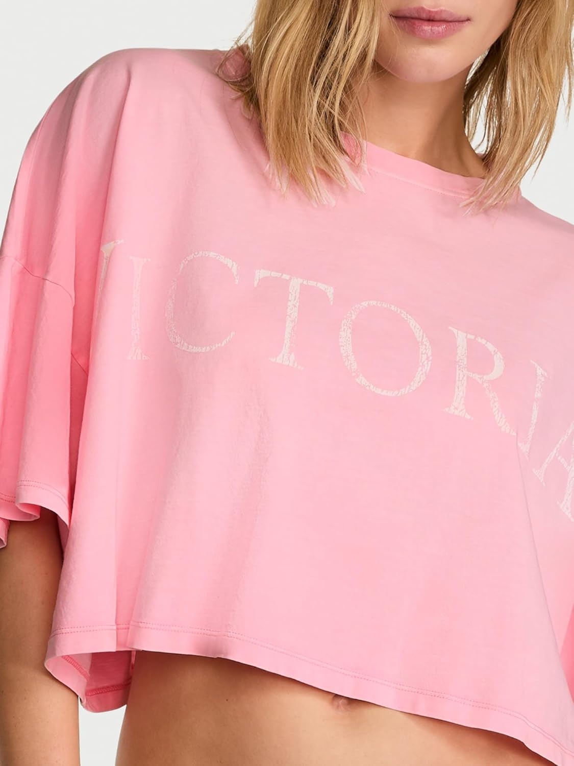 image:imageVictorias Secret Angel Essentials Logo Cotton Oversized Crop Tee XSXLVictoria Pink