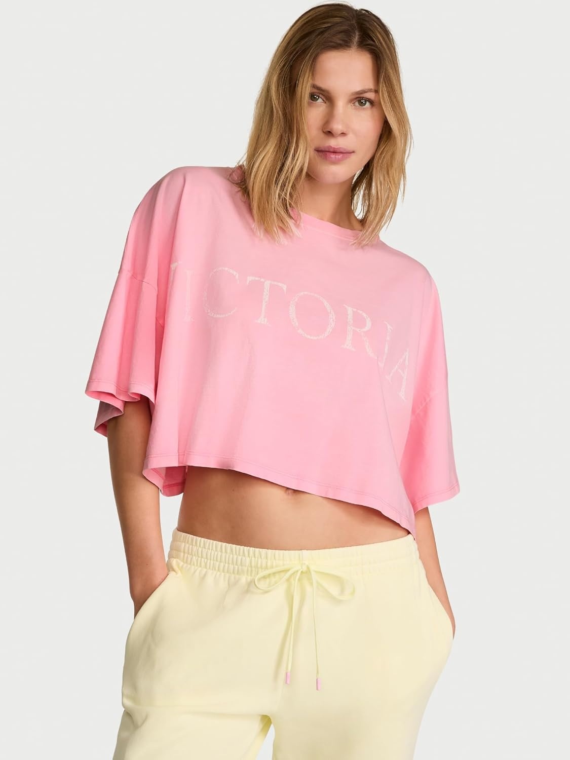image:imageVictorias Secret Angel Essentials Logo Cotton Oversized Crop Tee XSXLVictoria Pink