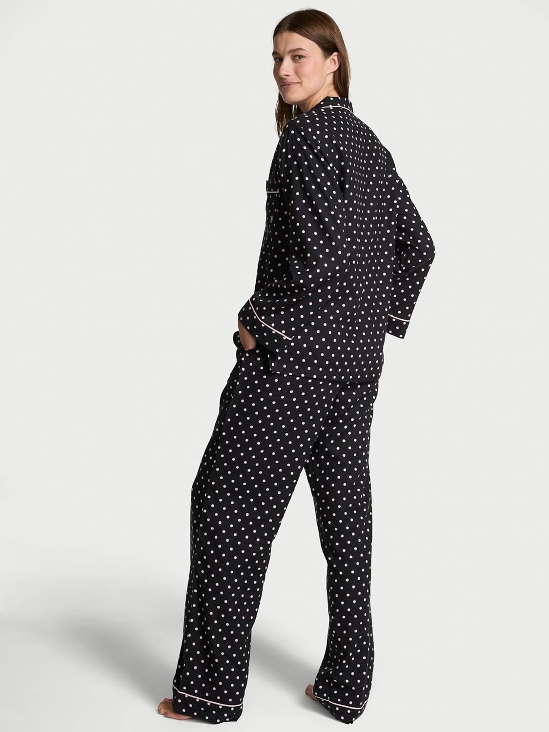 image:imageVictorias Secret Flannel Pajama Set Long Sleeve Button Down Shirt amp Pants Sleepwear for Women XSXXLBlack Dot
