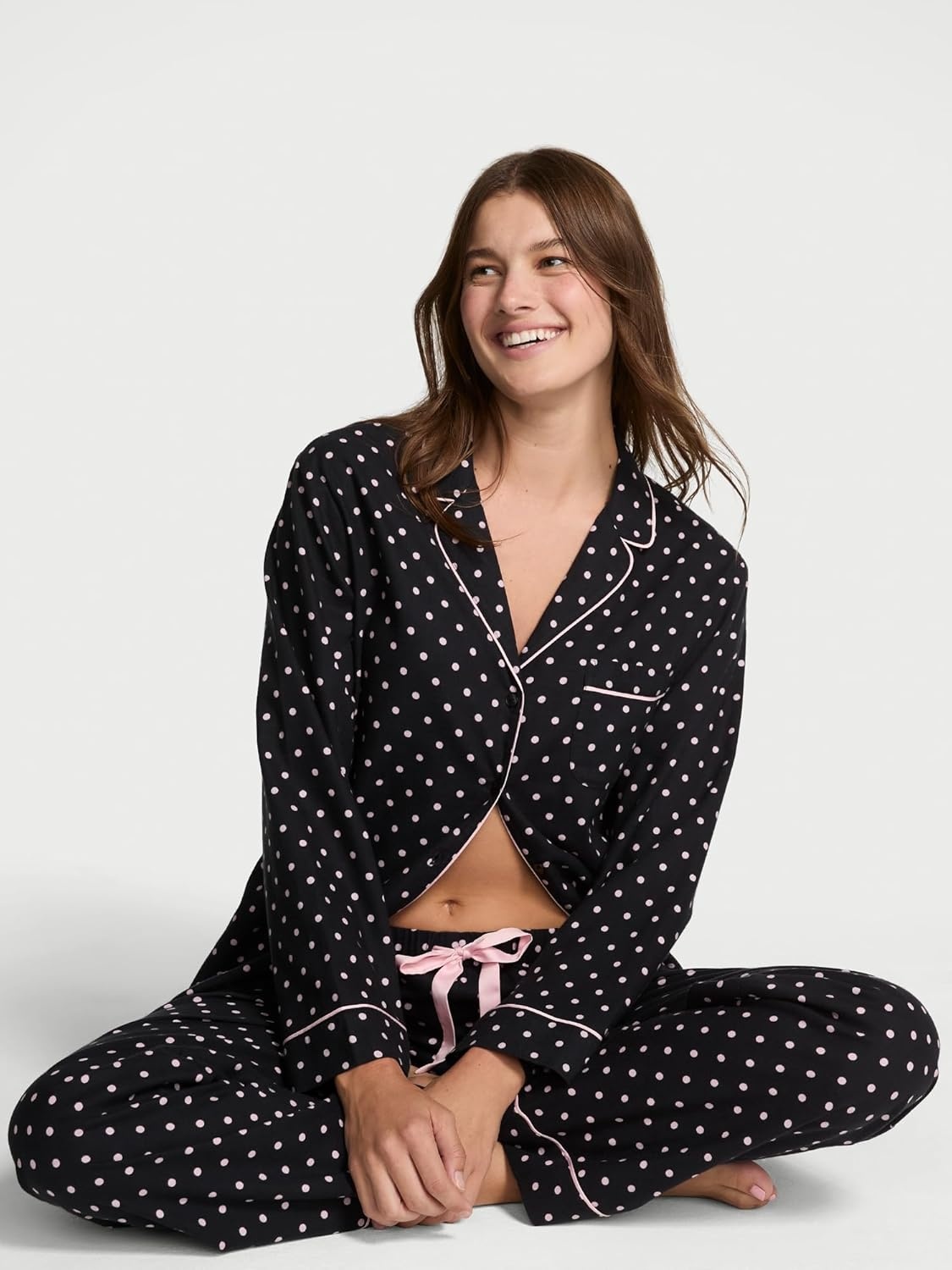 image:imageVictorias Secret Flannel Pajama Set Long Sleeve Button Down Shirt amp Pants Sleepwear for Women XSXXLBlack Dot