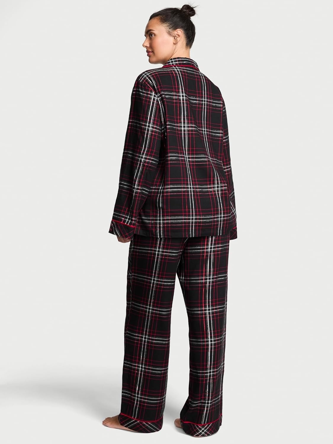 image:imageVictorias Secret Flannel Pajama Set Long Sleeve Button Down Shirt amp Pants Sleepwear for Women XSXXLBlack Plaid