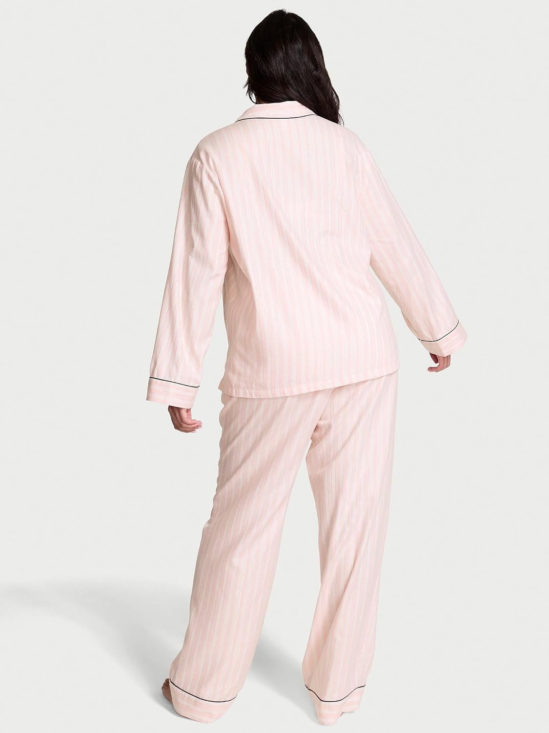 image:imageVictorias Secret Flannel Pajama Set Long Sleeve Button Down Shirt amp Pants Sleepwear for Women XSXXLPink Iconic Stripe Embroidery