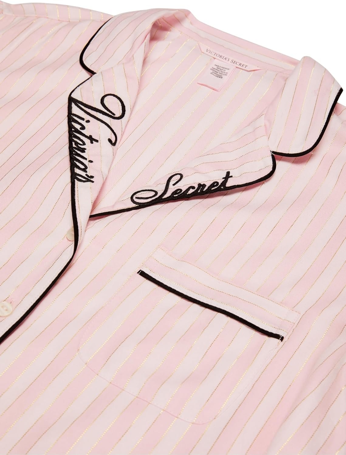 image:imageVictorias Secret Flannel Pajama Set Long Sleeve Button Down Shirt amp Pants Sleepwear for Women XSXXLPink Iconic Stripe Embroidery