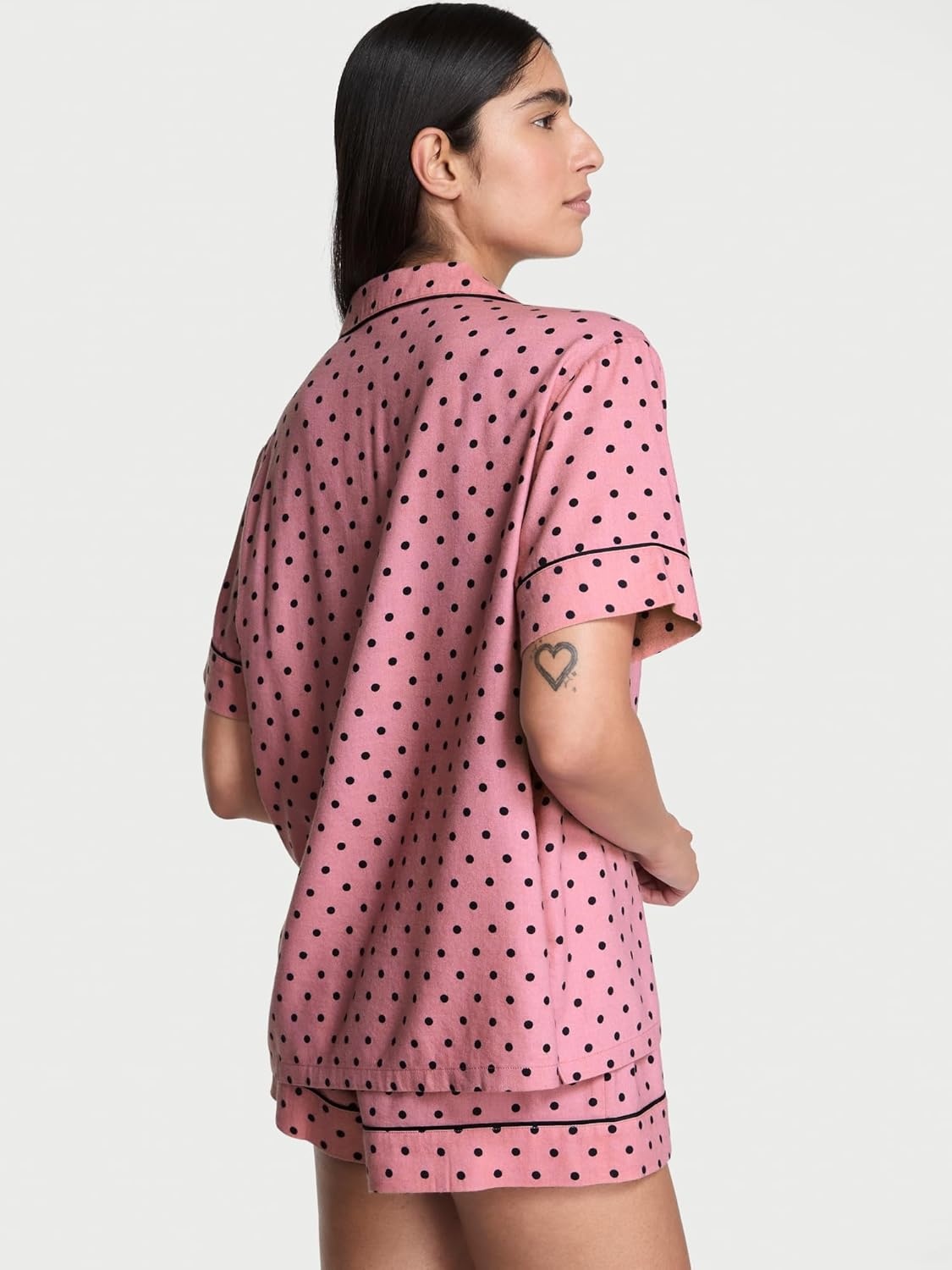 image:imageVictorias Secret Flannel Pajama Set Short Sleeve Shirt and Pajama Short Set Sleepwear for Women XSXXLBlack Dot