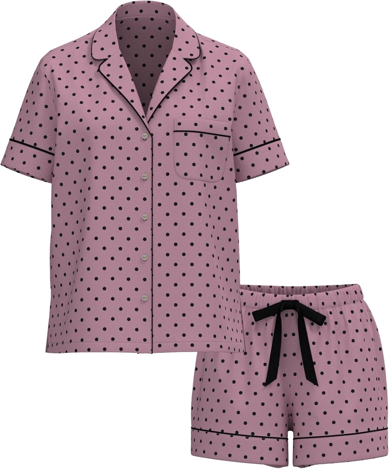 image:imageVictorias Secret Flannel Pajama Set Short Sleeve Shirt and Pajama Short Set Sleepwear for Women XSXXLBlack Dot