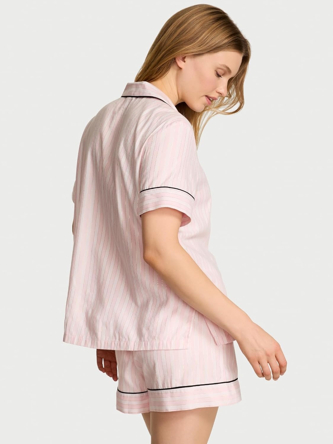 image:imageVictorias Secret Flannel Pajama Set Short Sleeve Shirt and Pajama Short Set Sleepwear for Women XSXXLPretty Blossom Embroidered Collar