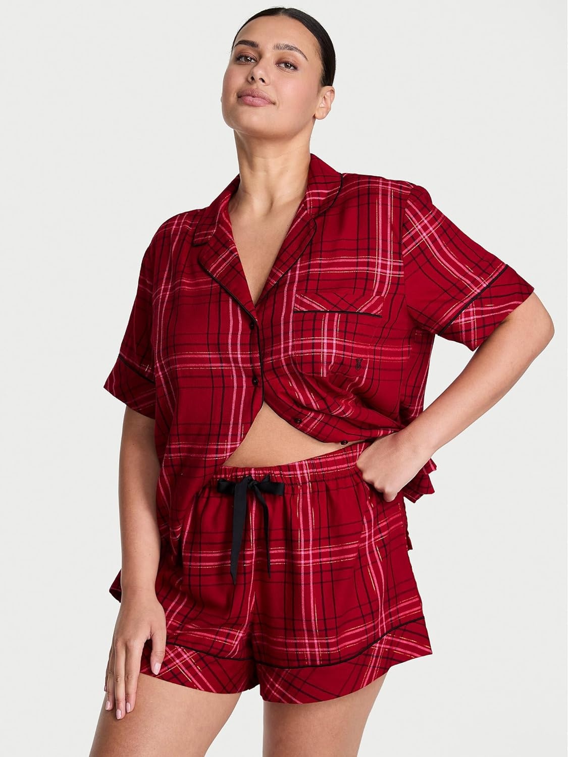 image:imageVictorias Secret Flannel Pajama Set Short Sleeve Shirt and Pajama Short Set Sleepwear for Women XSXXLRed Plaid