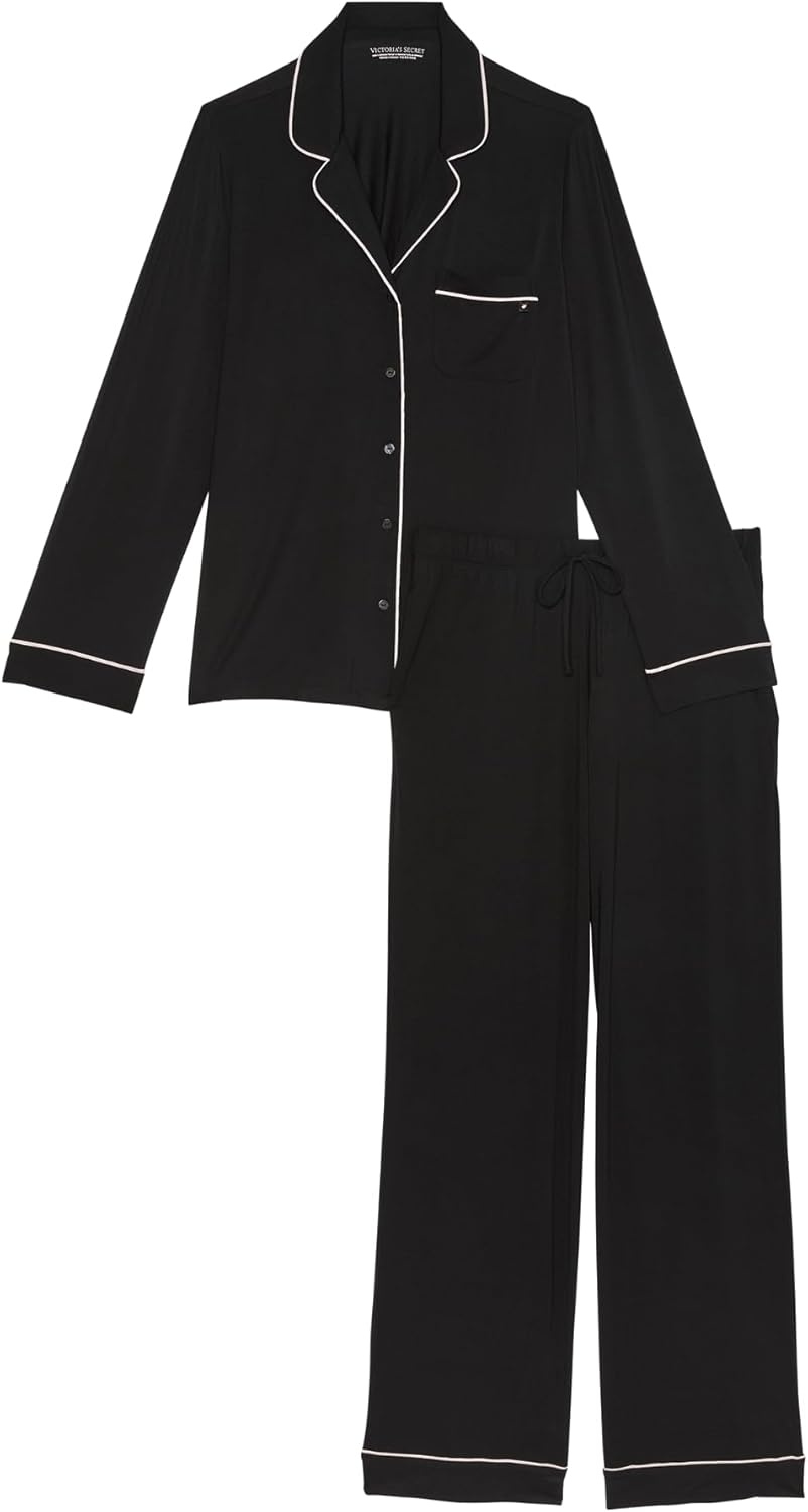 image:imageVictorias Secret Modal Pajama Set Long Sleeve Button Down Shirt and Pajama Pants Sleepwear for Women XSXXLBlack
