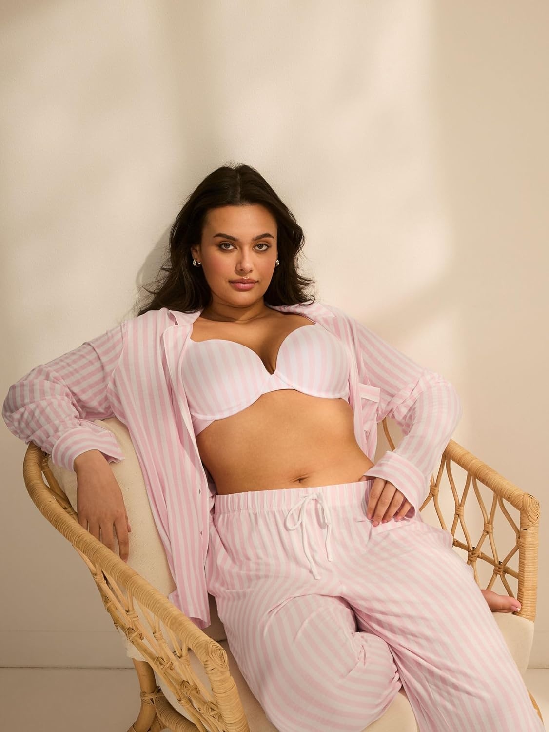 image:imageVictorias Secret Modal Pajama Set Long Sleeve Button Down Shirt and Pajama Pants Sleepwear for Women XSXXLIconic Stripe