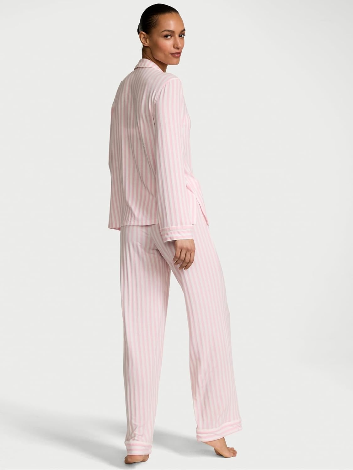 image:imageVictorias Secret Modal Pajama Set Long Sleeve Button Down Shirt and Pajama Pants Sleepwear for Women XSXXLIconic Stripe