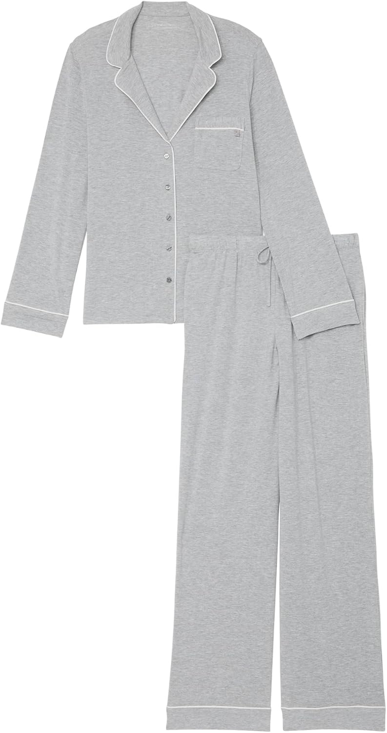 image:imageVictorias Secret Modal Pajama Set Long Sleeve Button Down Shirt and Pajama Pants Sleepwear for Women XSXXLMedium Heather Grey