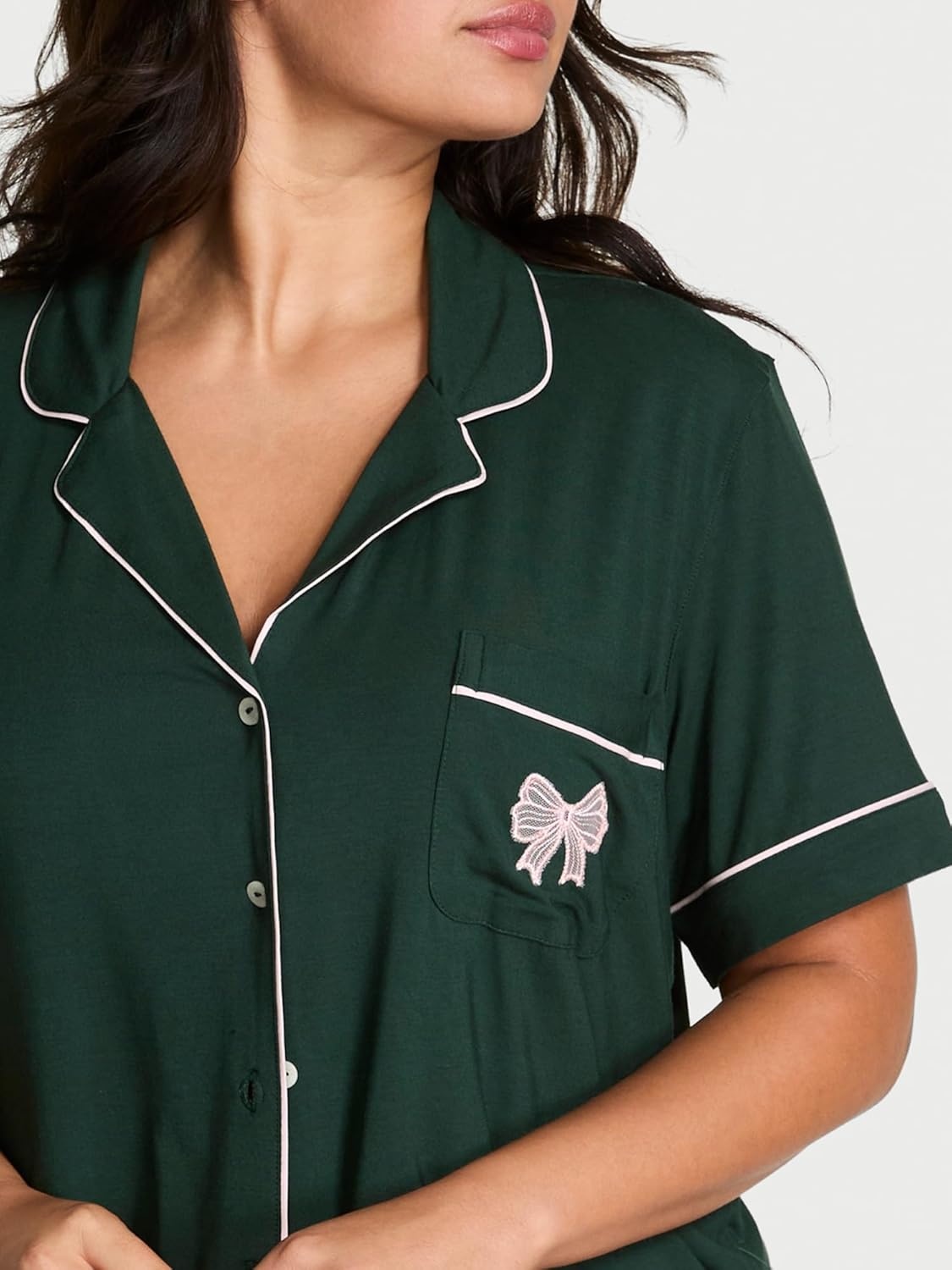 image:imageVictorias Secret Modal Pajama Set Short Sleeve Button Down Shirt and Shorts Sleepwear for Women XSXXLCilantro