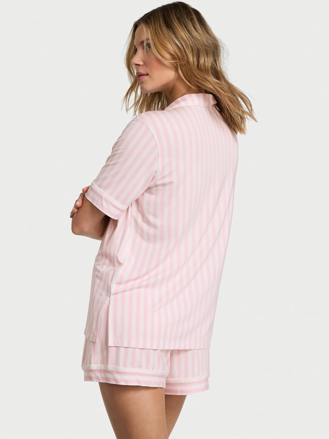 image:imageVictorias Secret Modal Pajama Set Short Sleeve Button Down Shirt and Shorts Sleepwear for Women XSXXLIconic Stripe