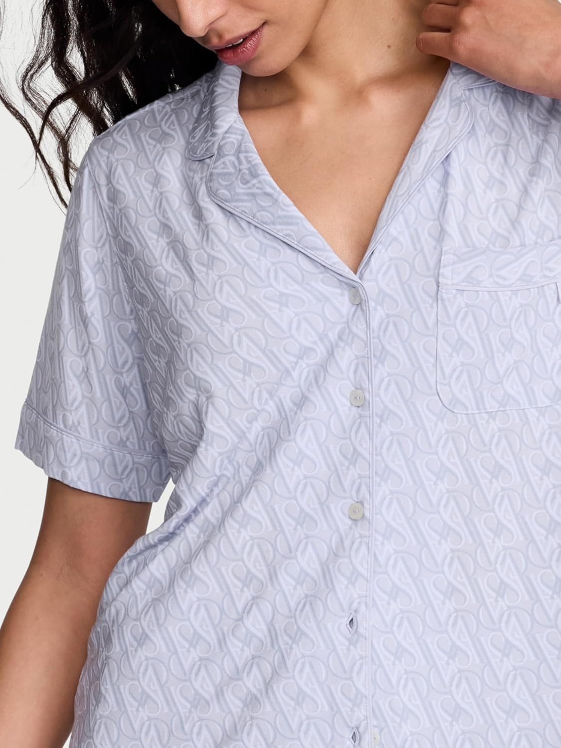 image:imageVictorias Secret Modal Pajama Set Short Sleeve Button Down Shirt and Shorts Sleepwear for Women XSXXLIcy Lavender Logos