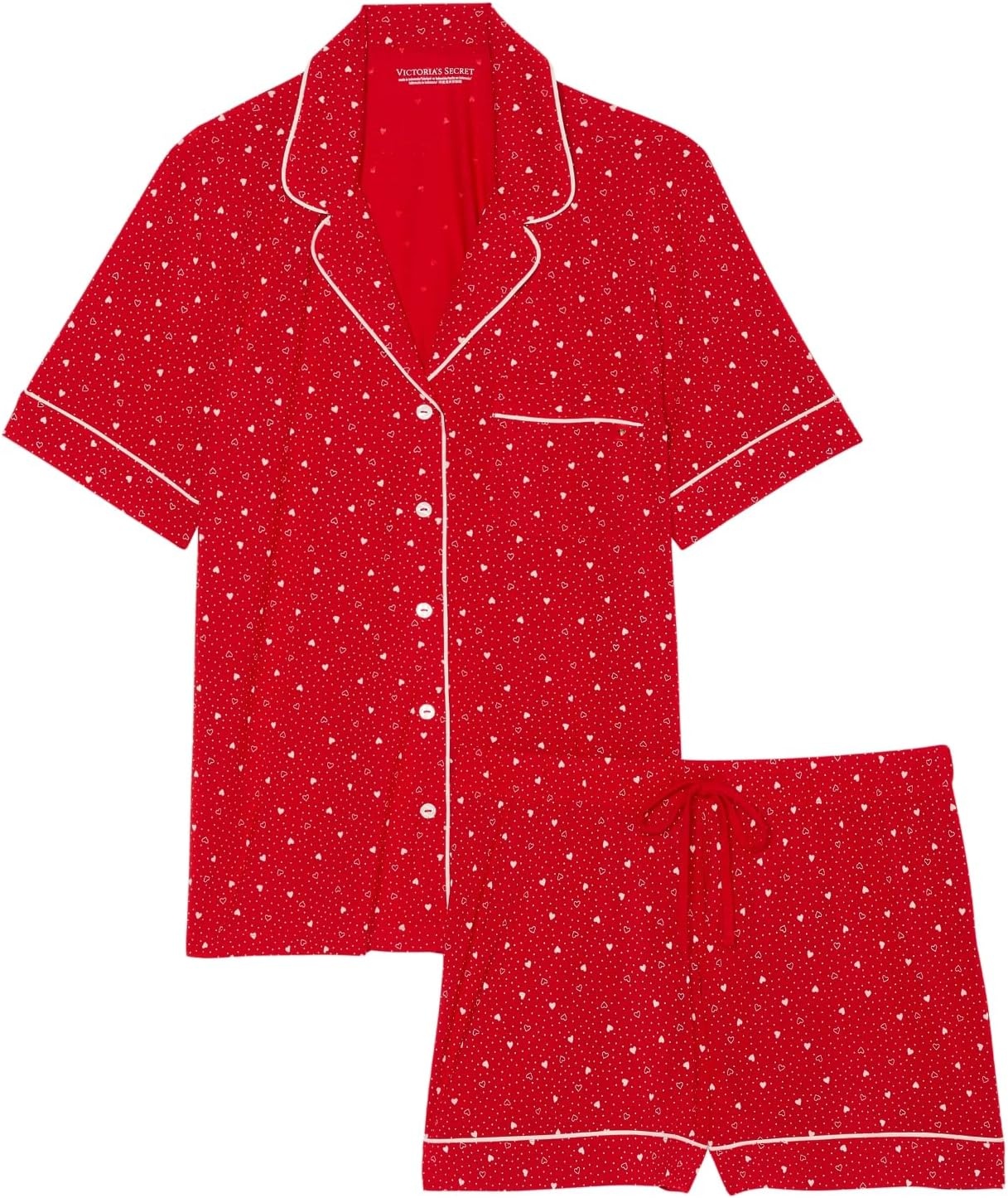 image:imageVictorias Secret Modal Pajama Set Short Sleeve Button Down Shirt and Shorts Sleepwear for Women XSXXLLipstick Heart Dots