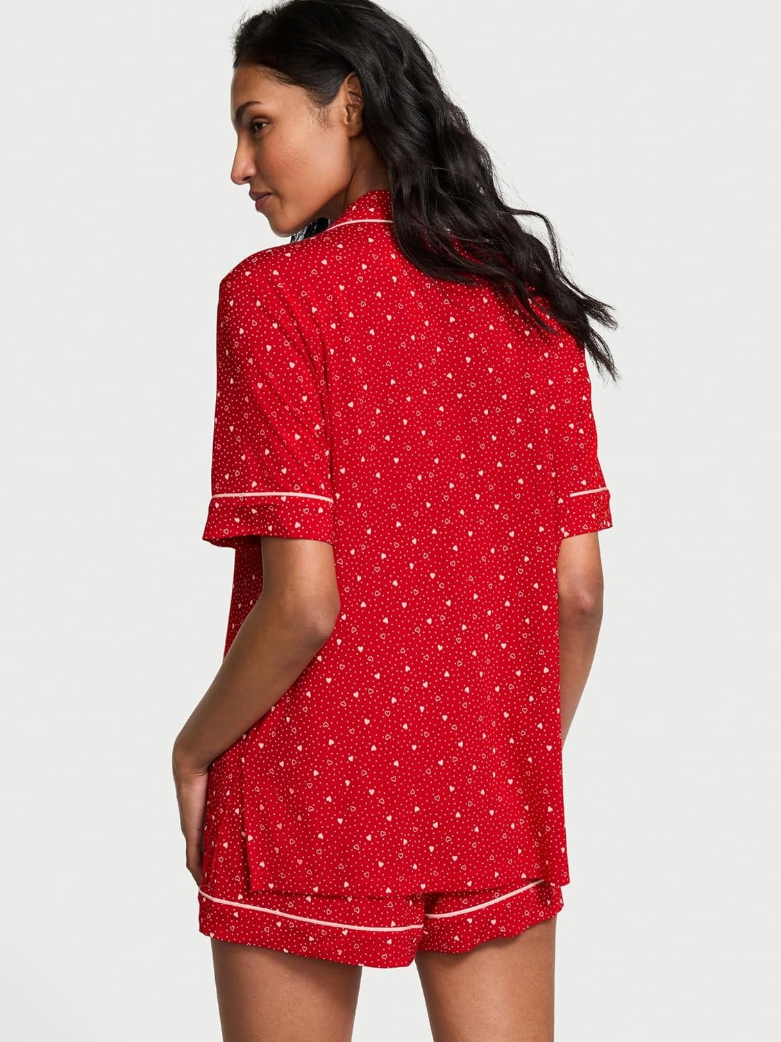 image:imageVictorias Secret Modal Pajama Set Short Sleeve Button Down Shirt and Shorts Sleepwear for Women XSXXLLipstick Heart Dots