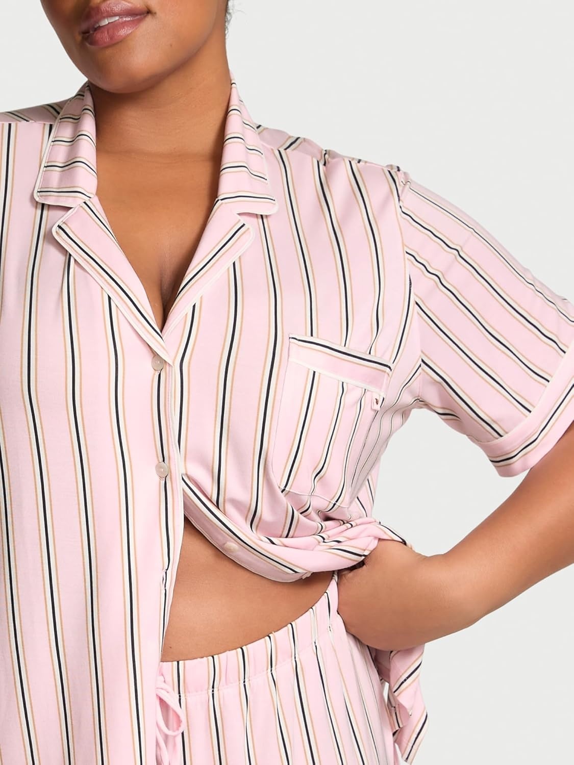 image:imageVictorias Secret Modal Pajama Set Short Sleeve Button Down Shirt and Shorts Sleepwear for Women XSXXLPretty Blossom Stripes