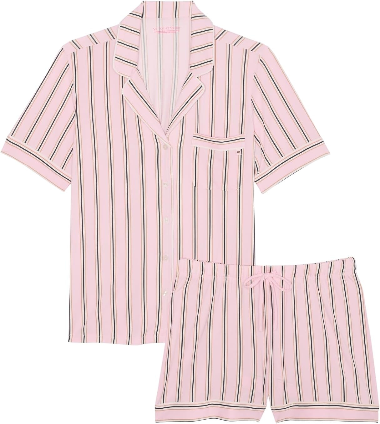 image:imageVictorias Secret Modal Pajama Set Short Sleeve Button Down Shirt and Shorts Sleepwear for Women XSXXLPretty Blossom Stripes