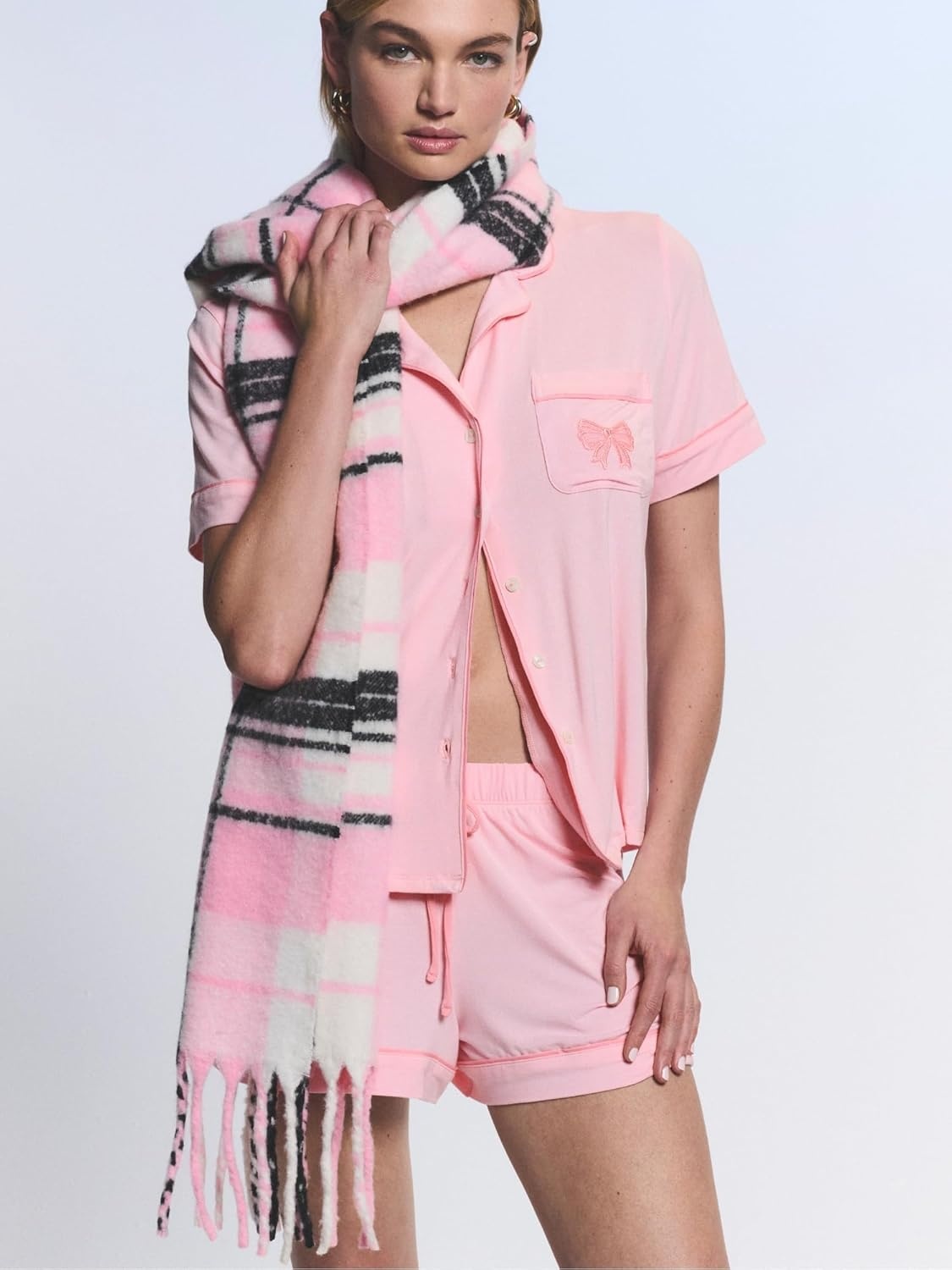 image:imageVictorias Secret Modal Pajama Set Short Sleeve Button Down Shirt and Shorts Sleepwear for Women XSXXLPretty Blossom W Bow