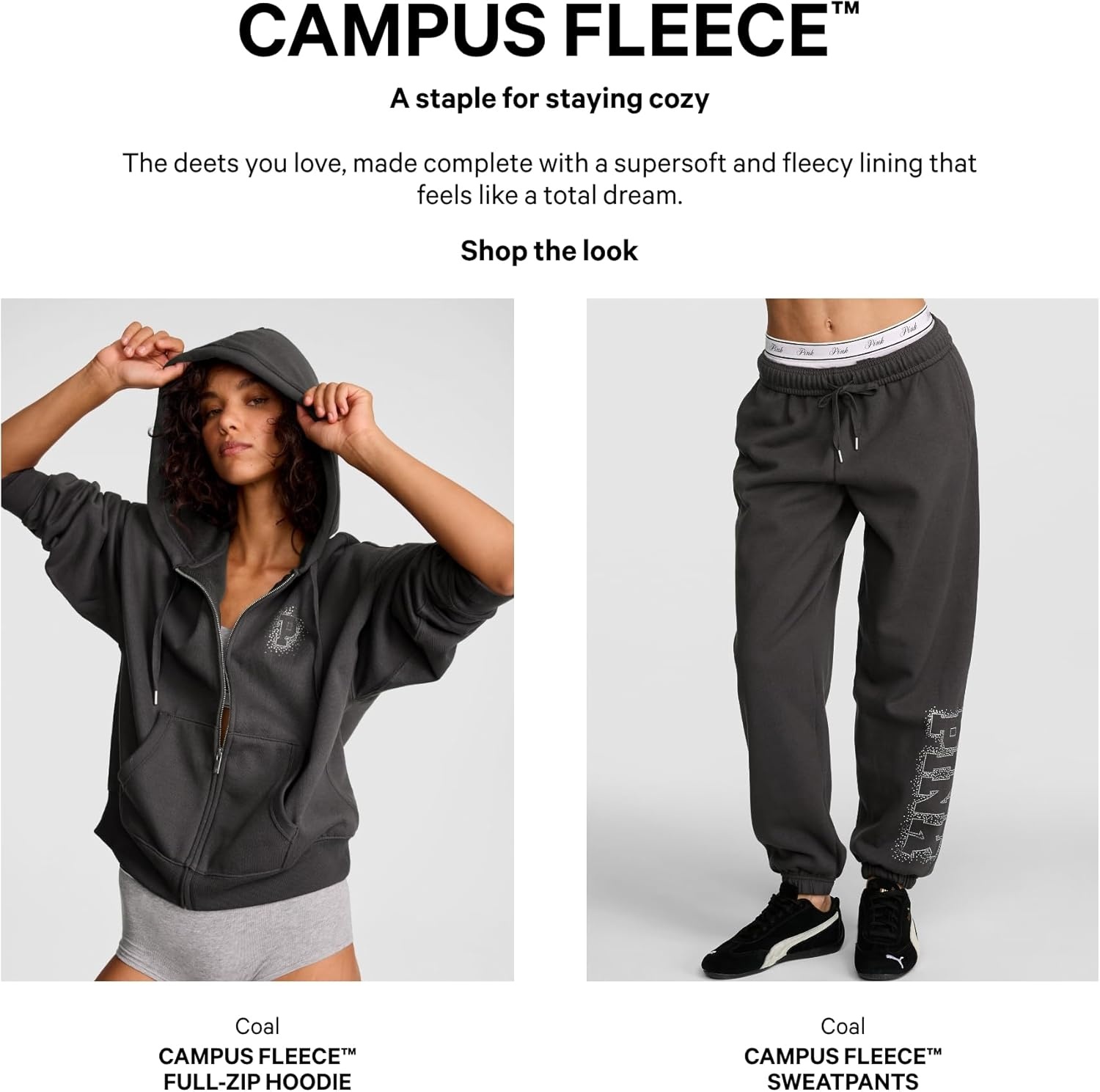 image:imageVictorias Secret PINK Womens Campus Fleece FullZip Hoodie Sweatshirt XSXLCoal