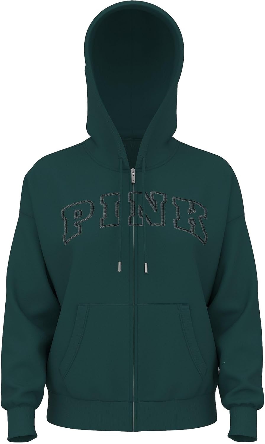 image:imageVictorias Secret PINK Womens Campus Fleece FullZip Hoodie Sweatshirt XSXLDeep Forest