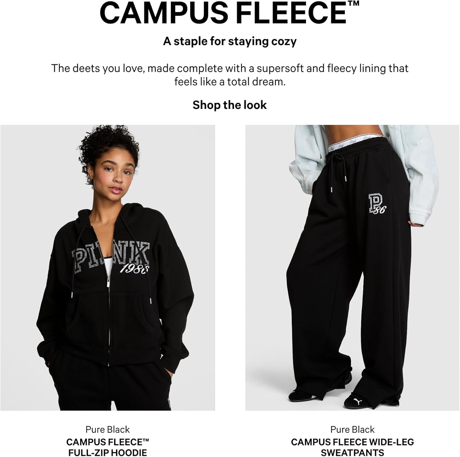 image:imageVictorias Secret PINK Womens Campus Fleece FullZip Hoodie Sweatshirt XSXLPure Black