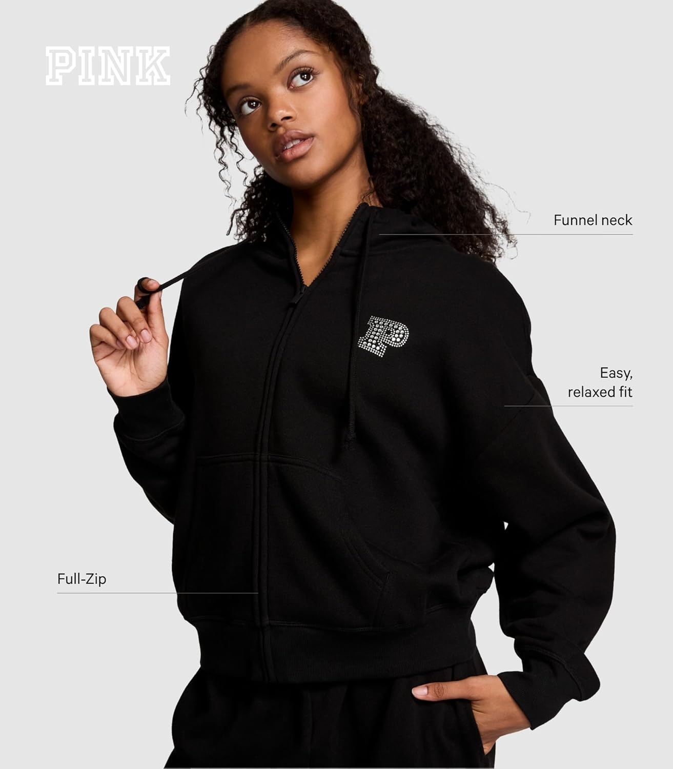 image:imageVictorias Secret PINK Womens Campus Fleece FullZip Hoodie Sweatshirt XSXLPure Black