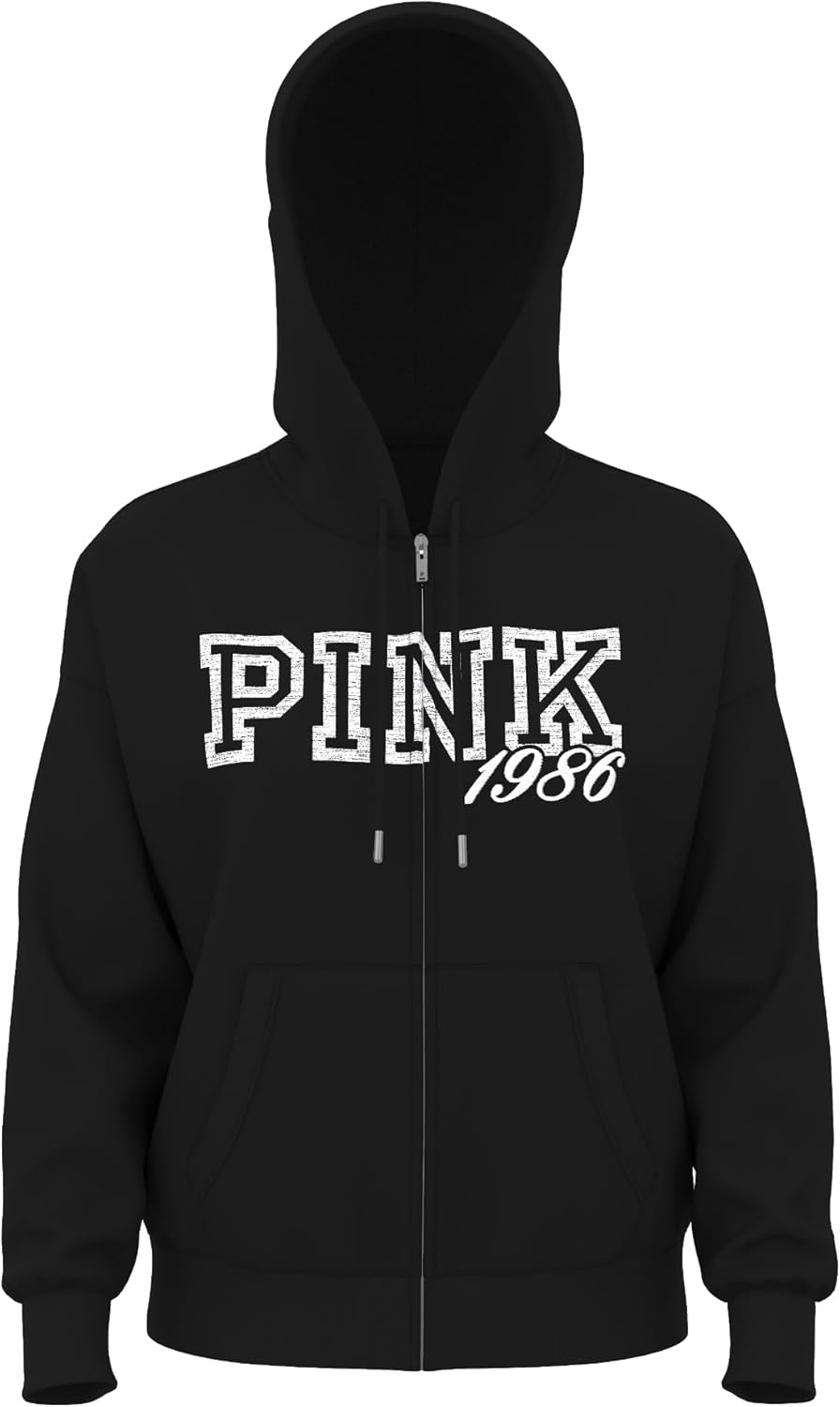 image:imageVictorias Secret PINK Womens Campus Fleece FullZip Hoodie Sweatshirt XSXLPure Black