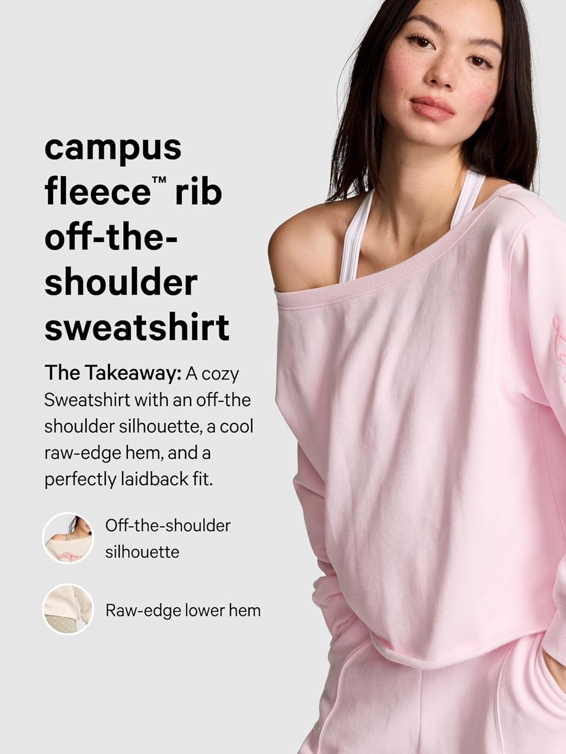 image:imageVictorias Secret PINK Womens Fleece Off The Shoulder Sweatshirt XSXLWinter White
