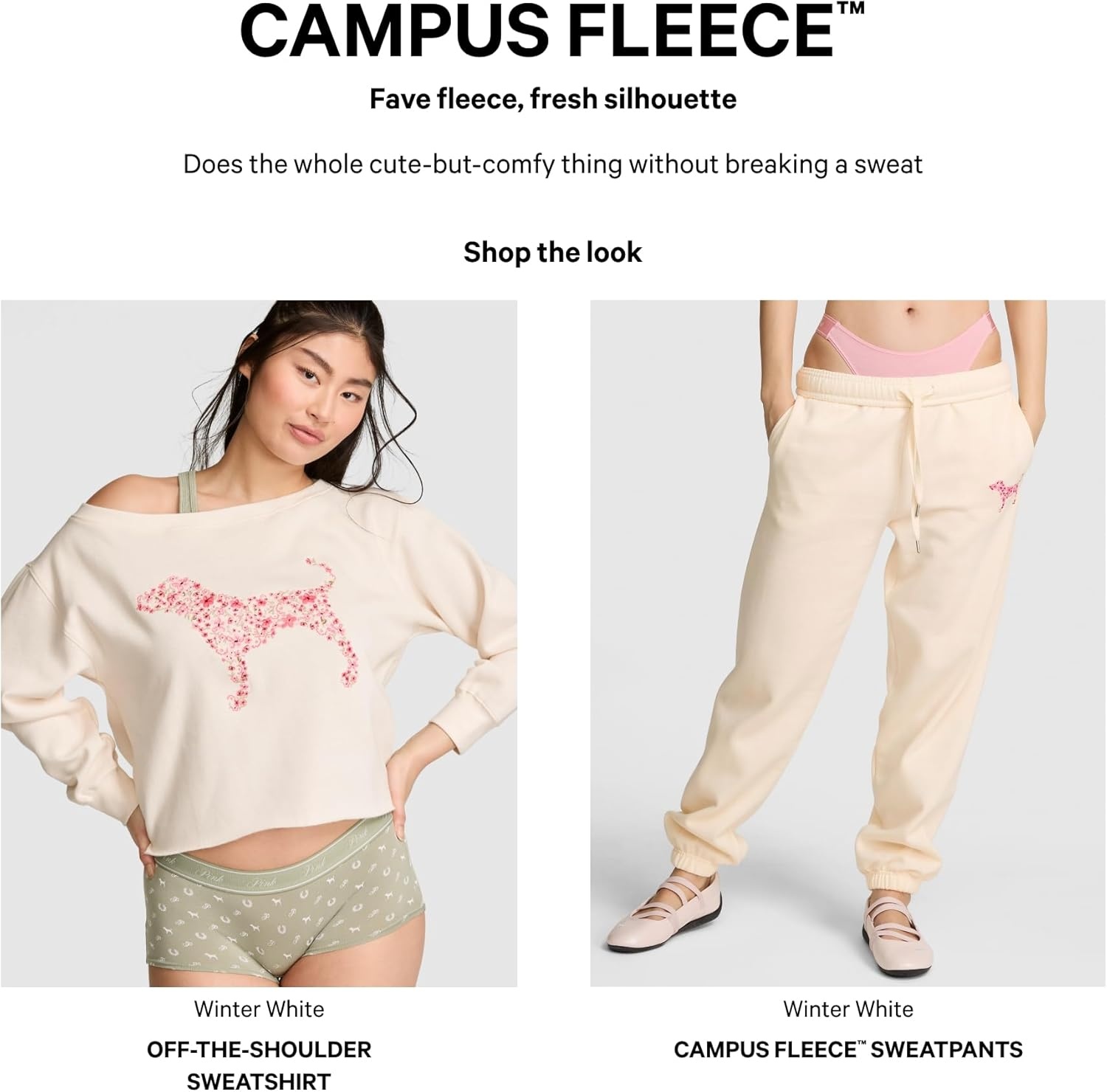 image:imageVictorias Secret PINK Womens Fleece Off The Shoulder Sweatshirt XSXLWinter White