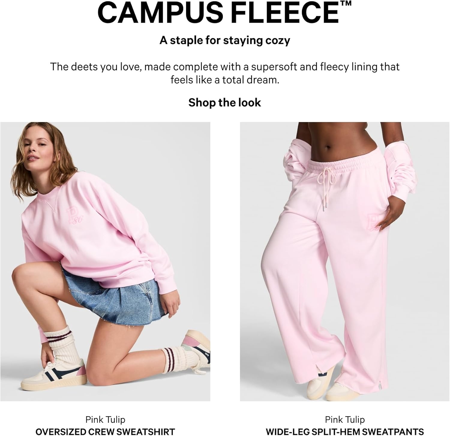 image:imageVictorias Secret Pink Womens Campus Fleece WideLeg Sweatpant XSXLPink Tulip