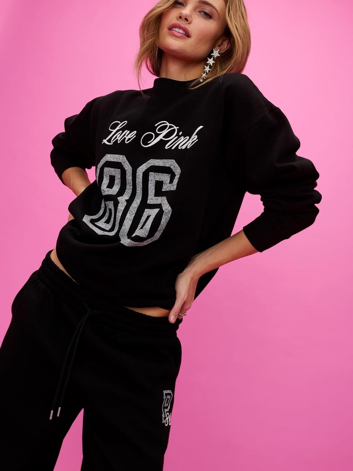 image:imageVictorias Secret Pink Womens Campus Fleece WideLeg Sweatpant XSXLPure Black