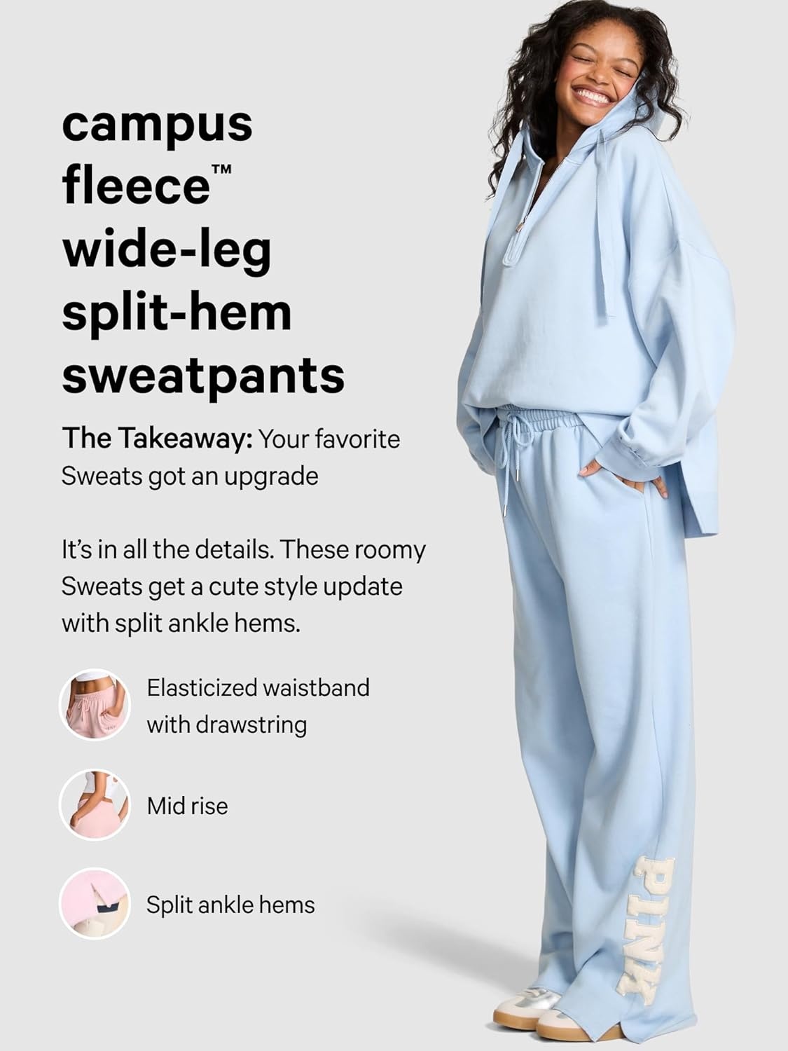 image:imageVictorias Secret Pink Womens Campus Fleece WideLeg Sweatpant XSXLPure Black