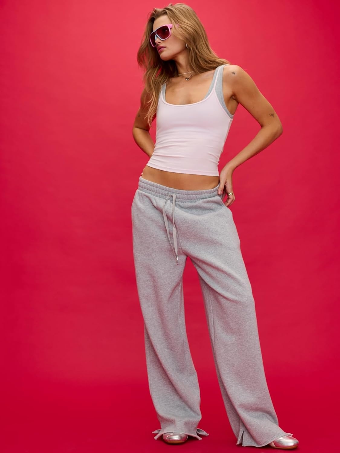 image:imageVictorias Secret Pink Womens Campus Fleece WideLeg Sweatpant XSXLVs Medium Grey Heather
