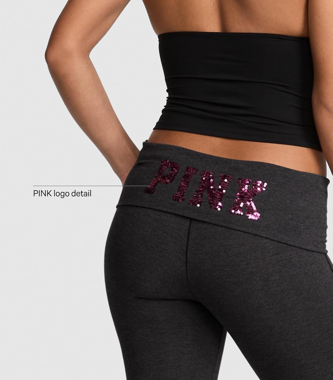 image:imageVictorias Secret Pink Womens Cotton Foldover Flare Leggings XSXLBlack Pink Bling