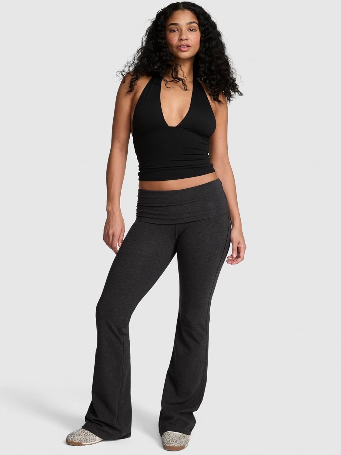 image:imageVictorias Secret Pink Womens Cotton Foldover Flare Leggings XSXLBlack Pink Bling