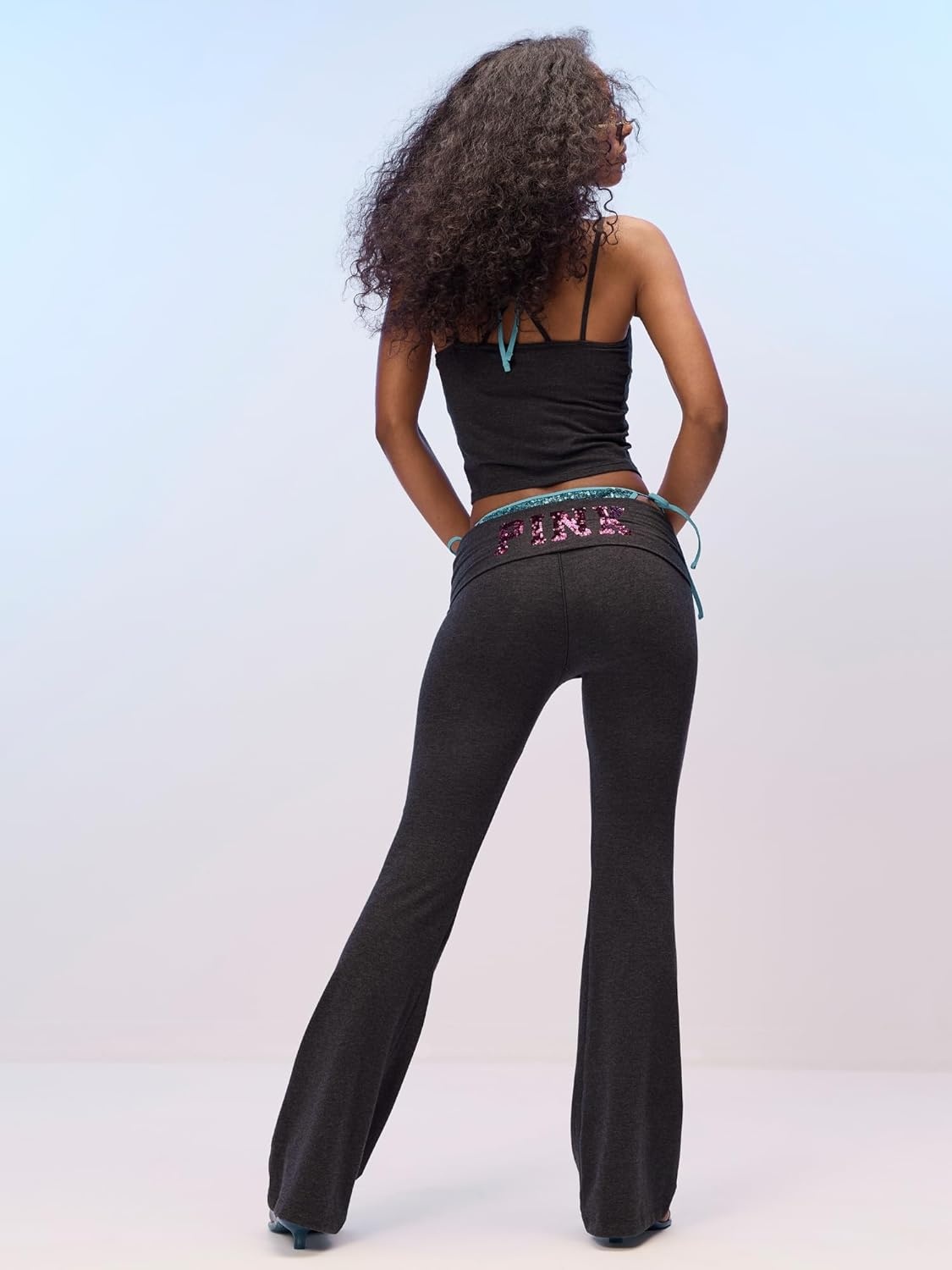 image:imageVictorias Secret Pink Womens Cotton Foldover Flare Leggings XSXLBlack Pink Bling