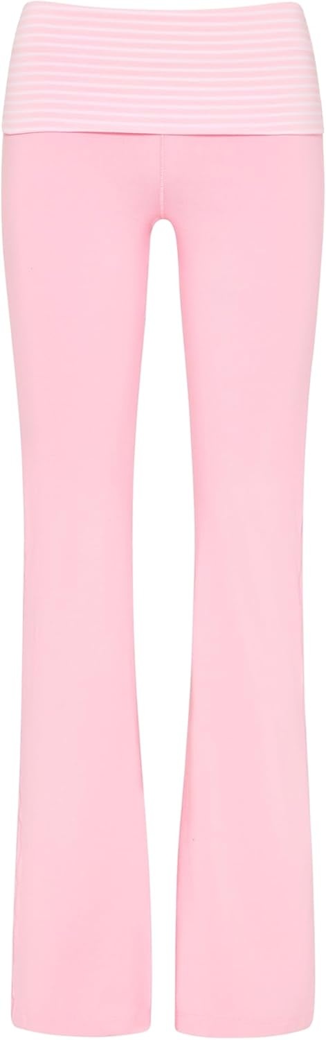 image:imageVictorias Secret Pink Womens Cotton Foldover Flare Leggings XSXLBoardwalk Pink
