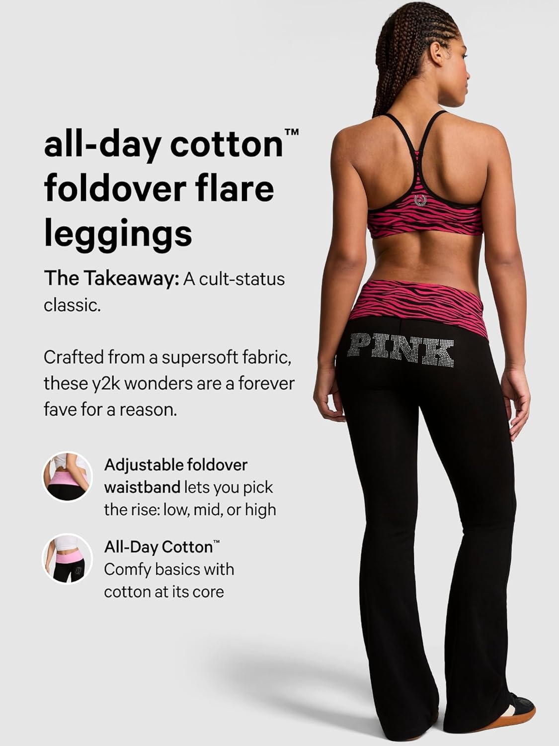 image:imageVictorias Secret Pink Womens Cotton Foldover Flare Leggings XSXLBoardwalk Pink