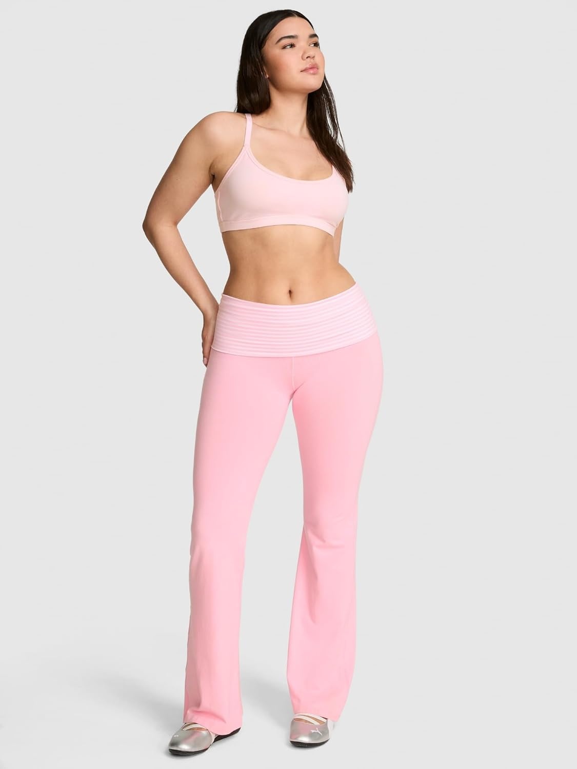 image:imageVictorias Secret Pink Womens Cotton Foldover Flare Leggings XSXLBoardwalk Pink