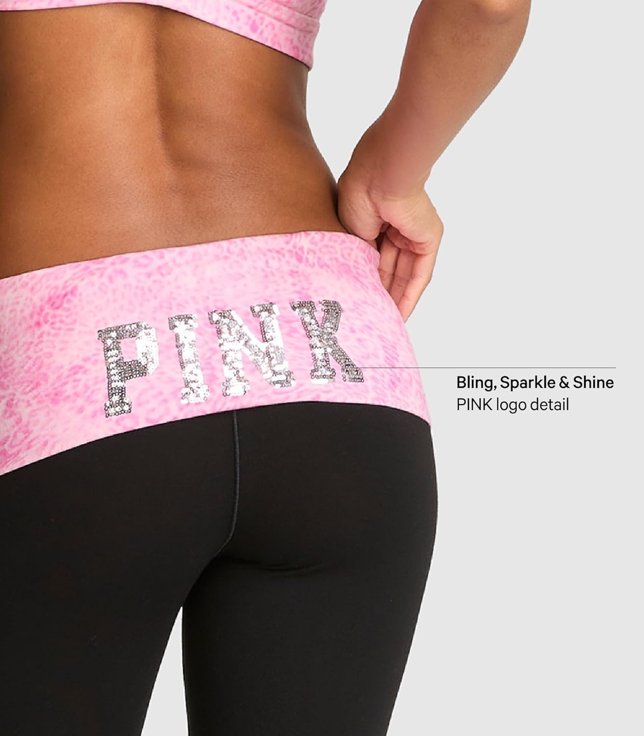 image:imageVictorias Secret Pink Womens Cotton Foldover Flare Leggings XSXLPure Black