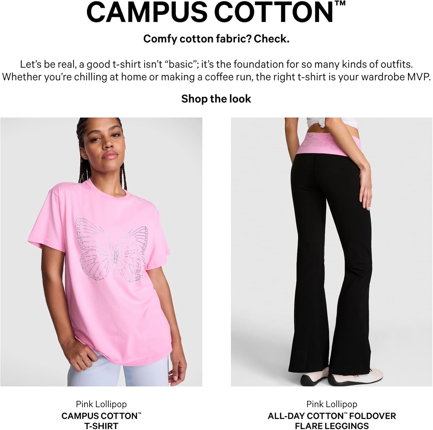 image:imageVictorias Secret Pink Womens Cotton Foldover Flare Leggings XSXLPure BlackPink Lollipop