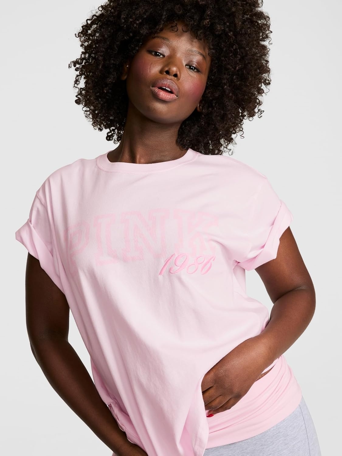 image:imageVictorias Secret Pink Womens Oversized Campus Cotton TShirt XS XLPink Tulip