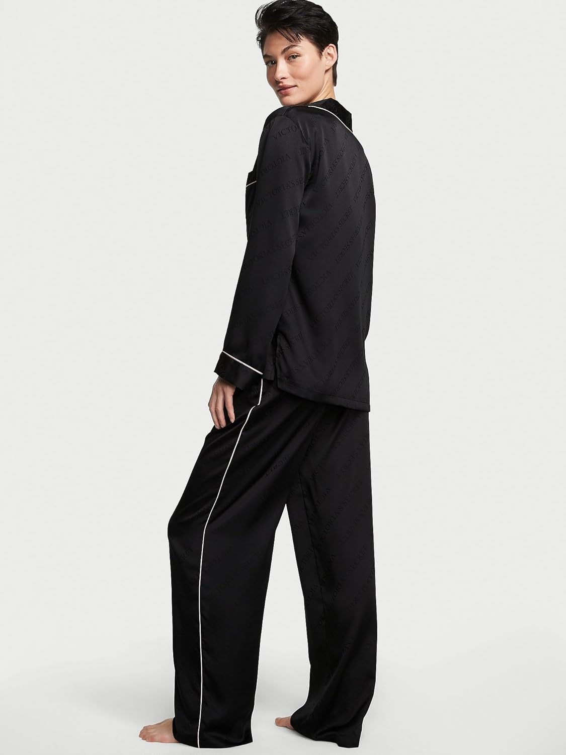 image:imageVictorias Secret Satin Pajama Set Long Sleeve Button Down Shirt amp Pants Sleepwear for Women XSXXLBlack