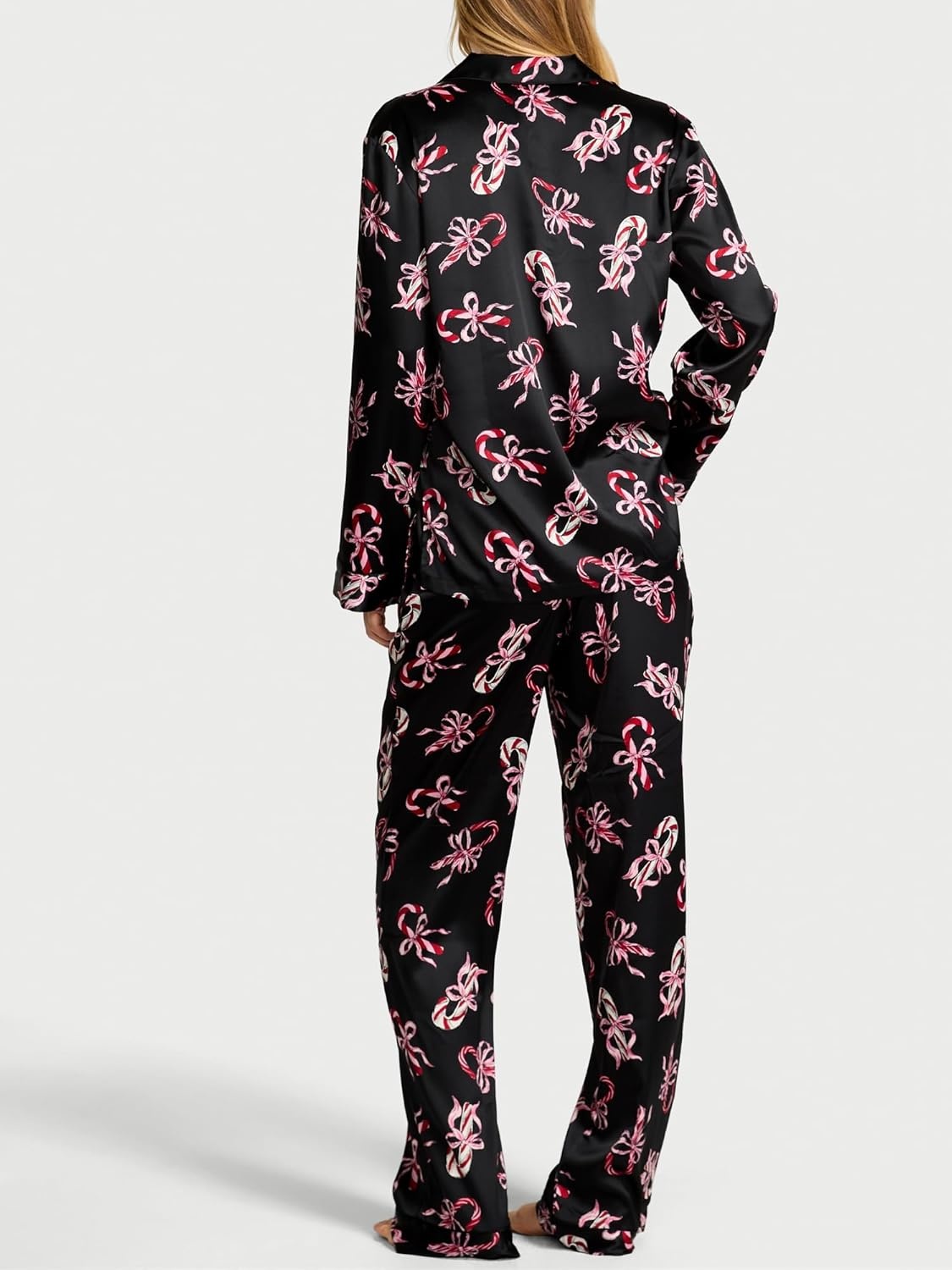image:imageVictorias Secret Satin Pajama Set Long Sleeve Button Down Shirt amp Pants Sleepwear for Women XSXXLBlack Candy Canes