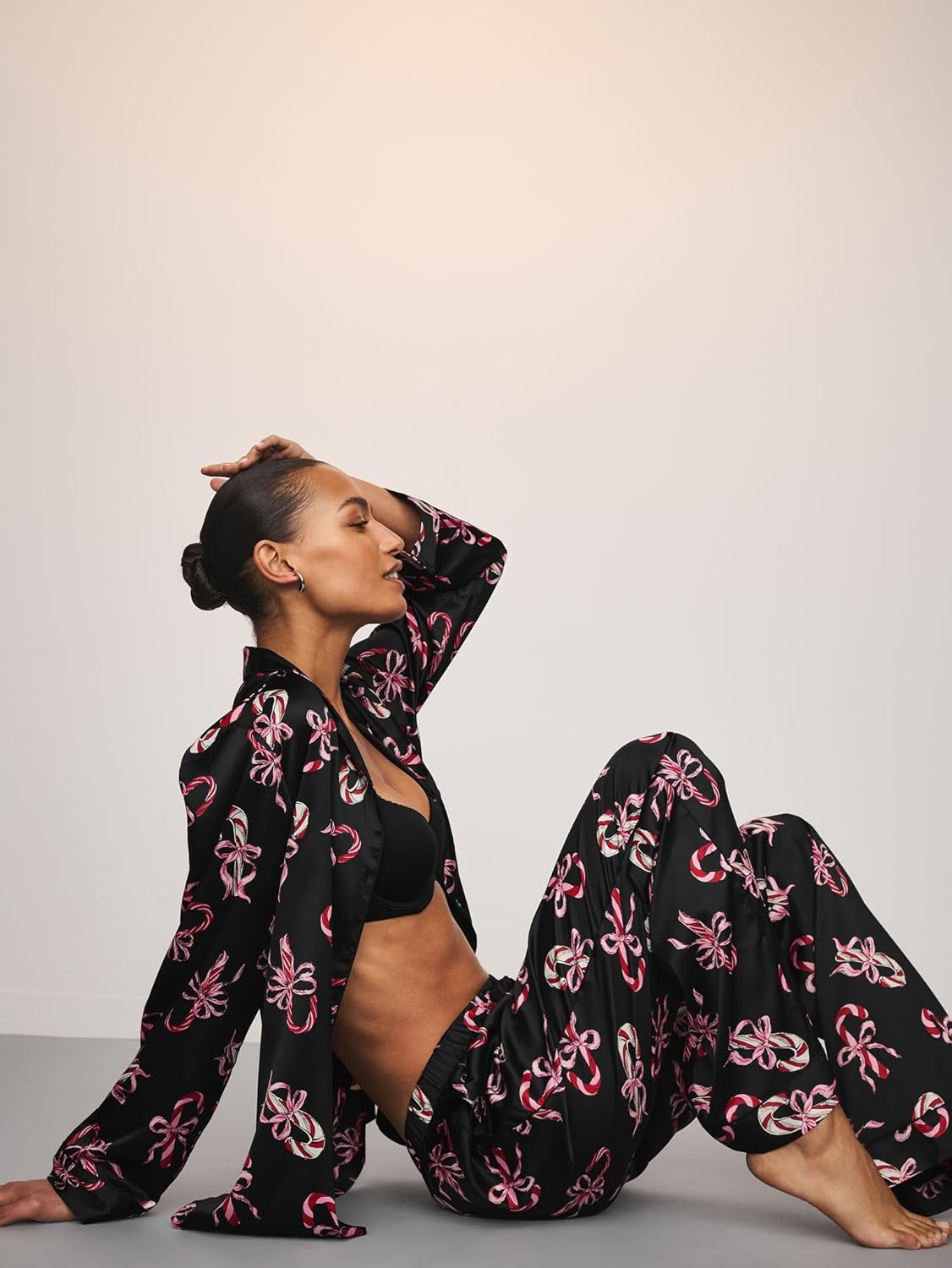 image:imageVictorias Secret Satin Pajama Set Long Sleeve Button Down Shirt amp Pants Sleepwear for Women XSXXLBlack Candy Canes